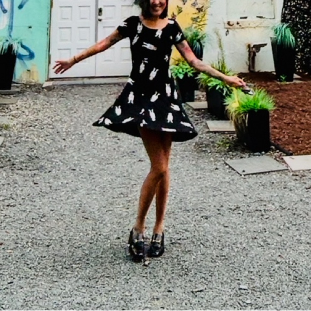 ModCloth Black Friday Sloth Astronaut Novelty Print Fit and Flare Dress Size XS